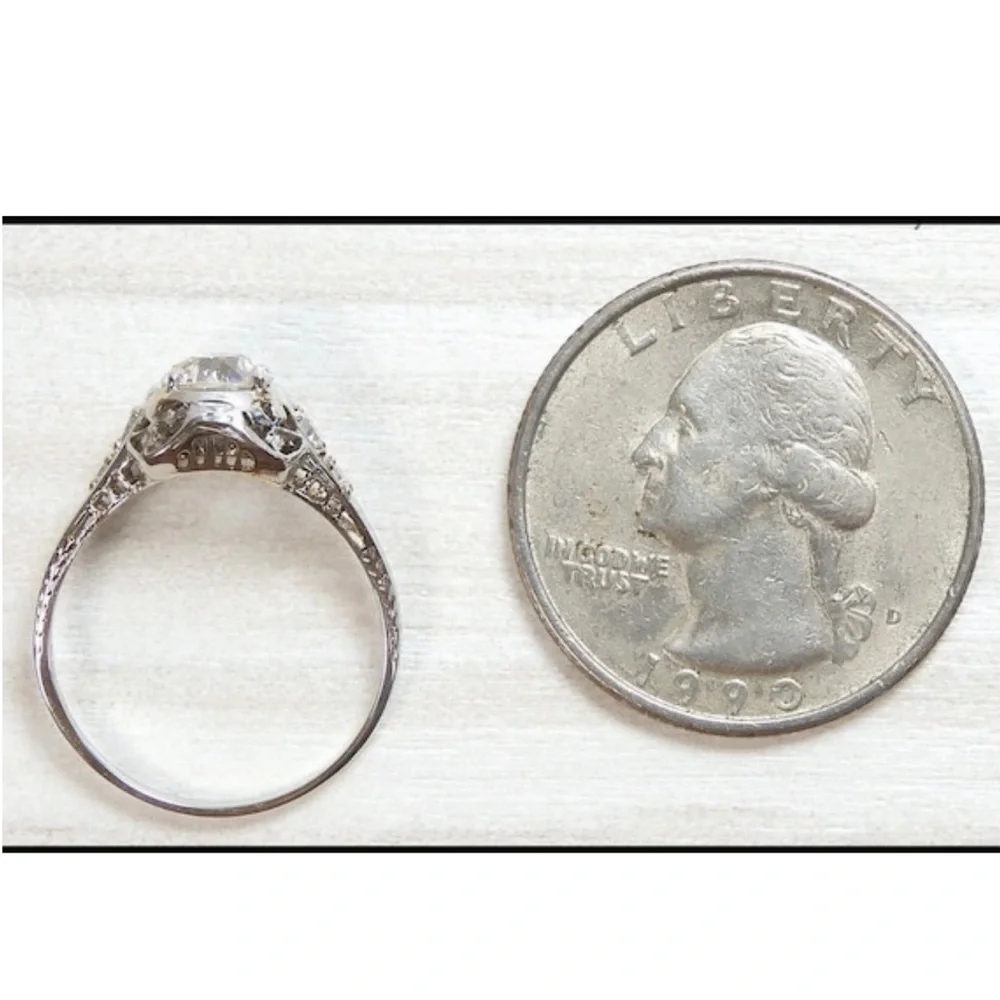 Art Deco 97ct 1920s Antique Old European Cut Diamond 18k white gold ring estate - Picture 9 of 14